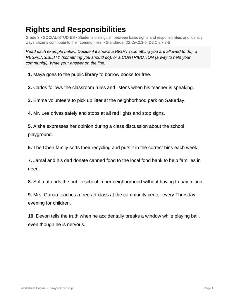 Page 1 preview of Rights and Responsibilities