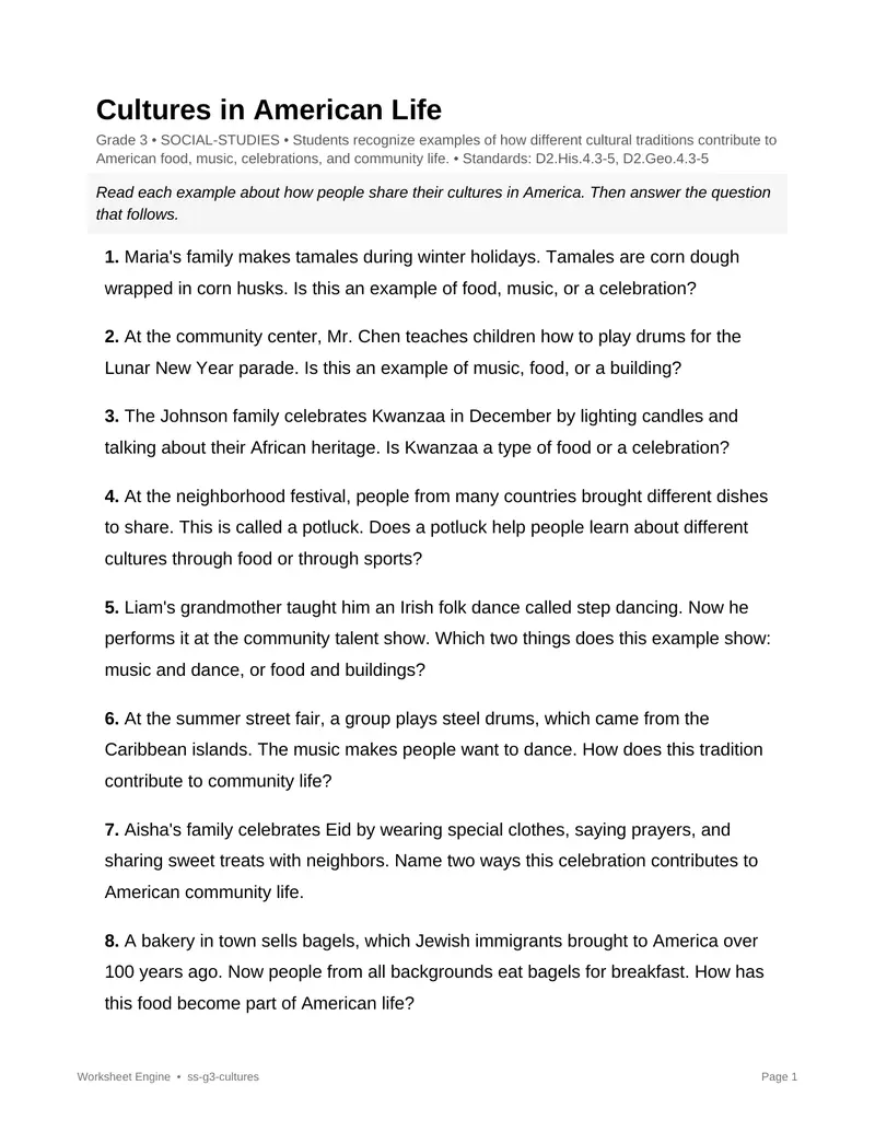 Page 1 preview of Cultures in American Life