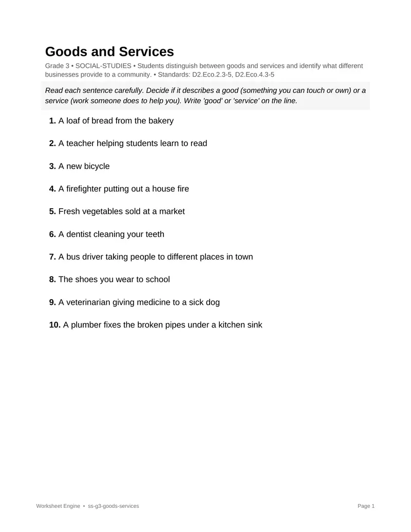 Page 1 preview of Goods and Services