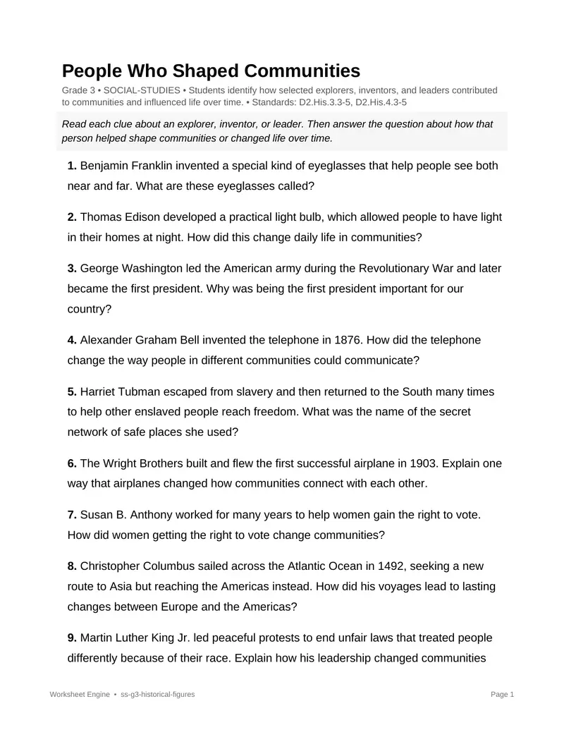 Page 1 preview of People Who Shaped Communities