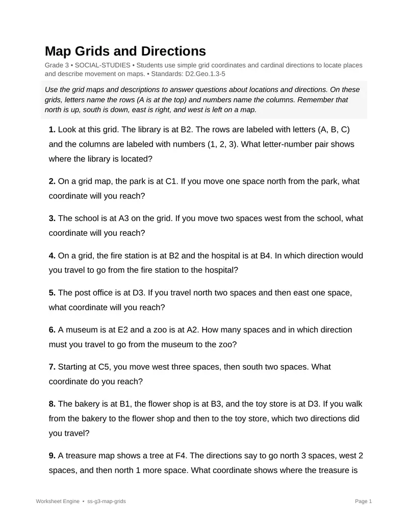 Page 1 preview of Map Grids and Directions
