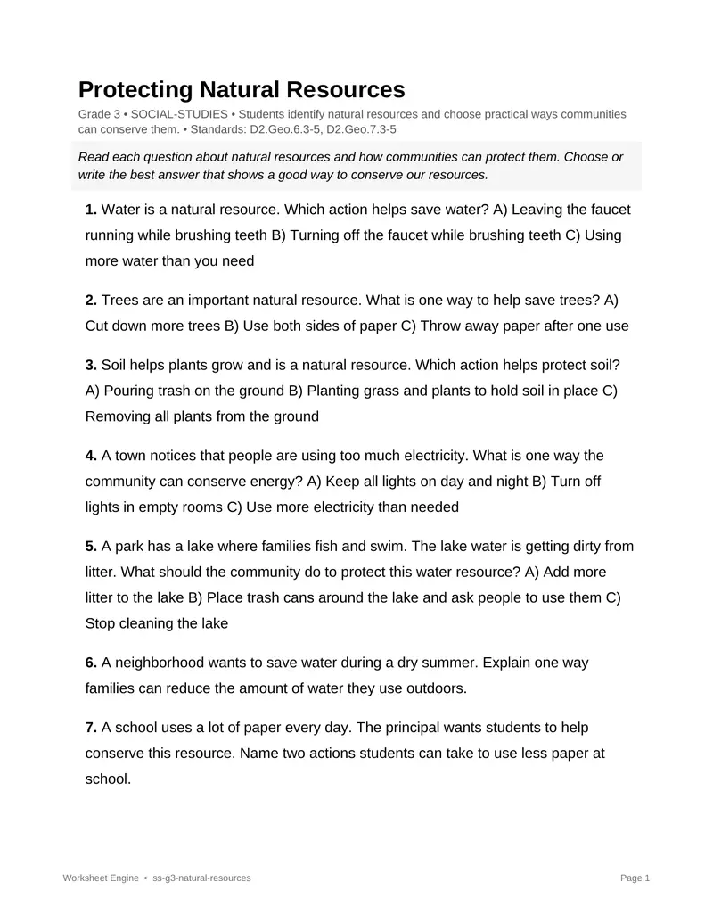 Page 1 preview of Protecting Natural Resources