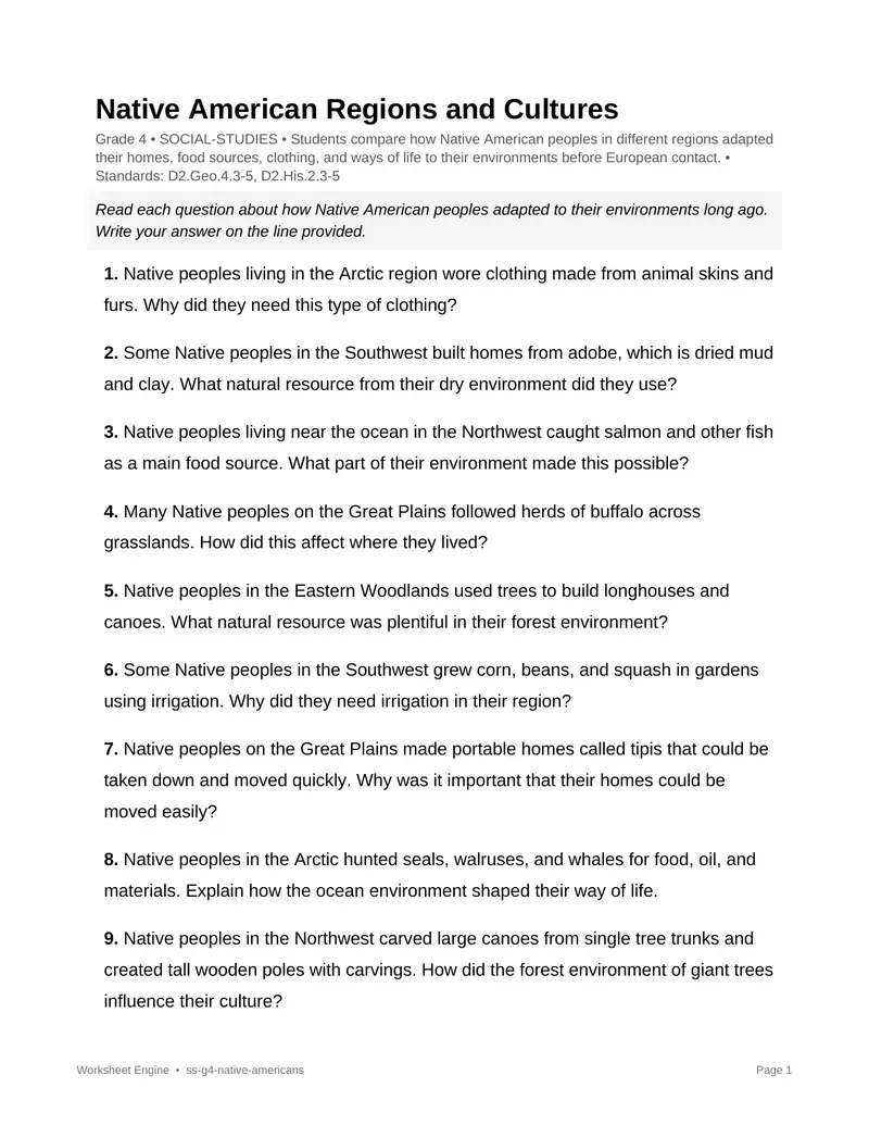 Page 1 preview of Native American Regions and Cultures