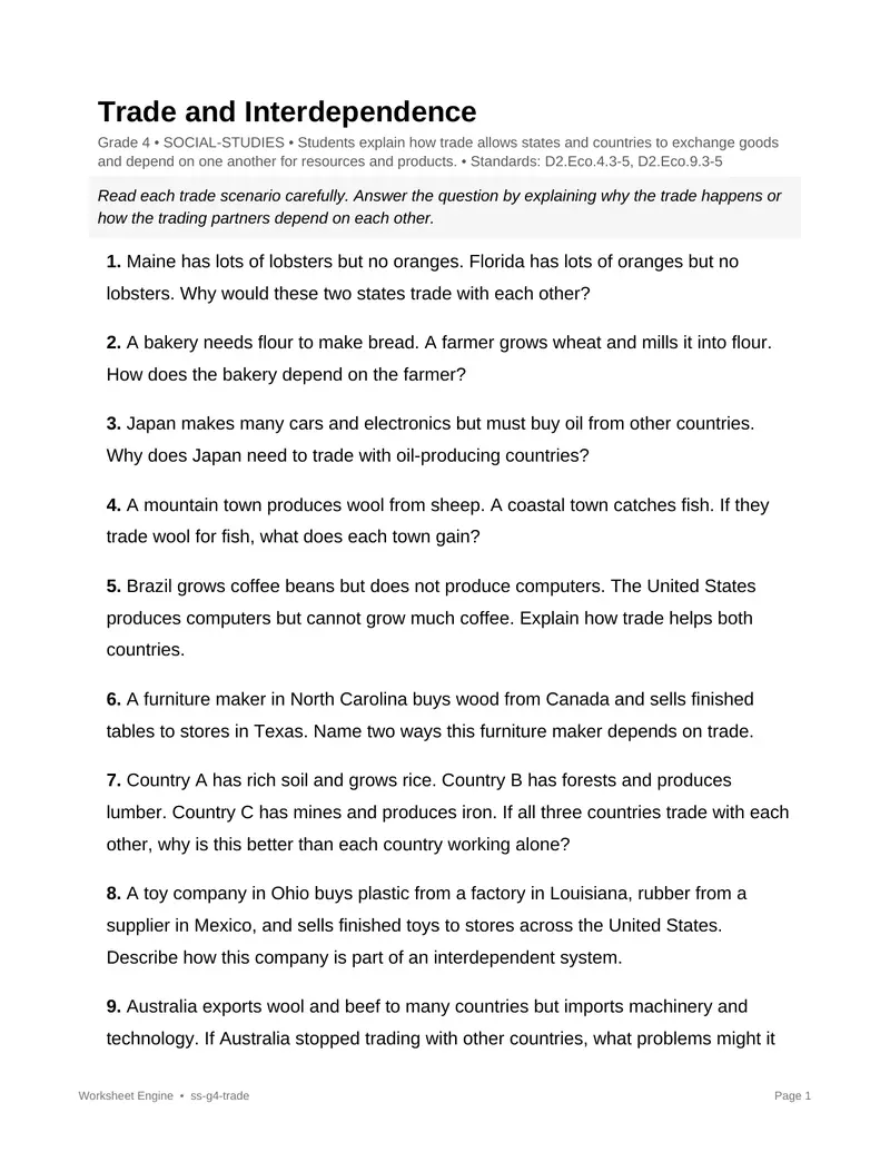 Page 1 preview of Trade and Interdependence