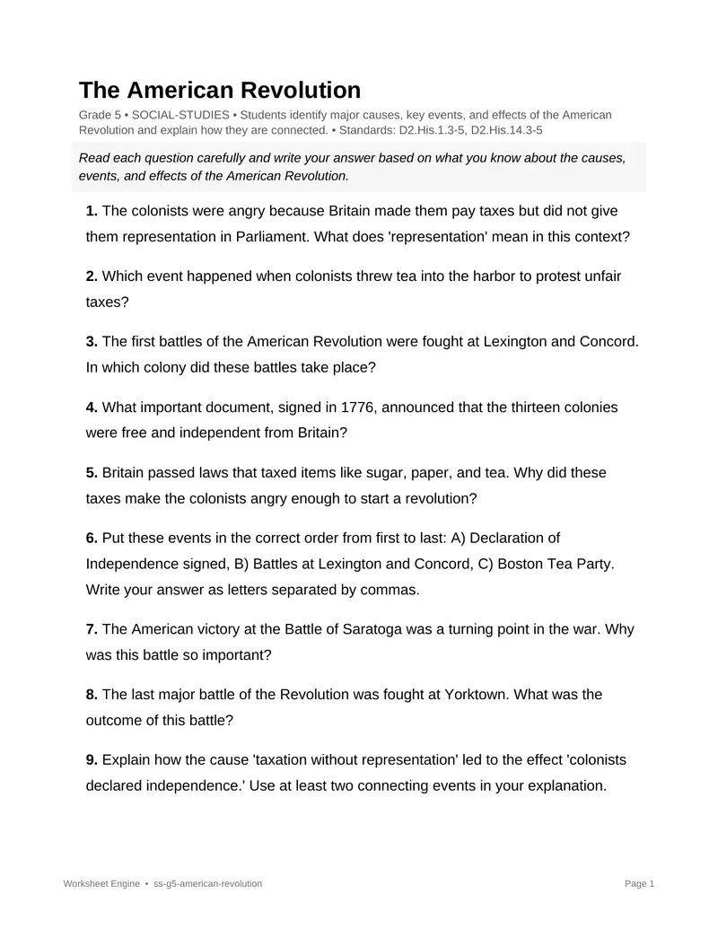 Page 1 preview of The American Revolution