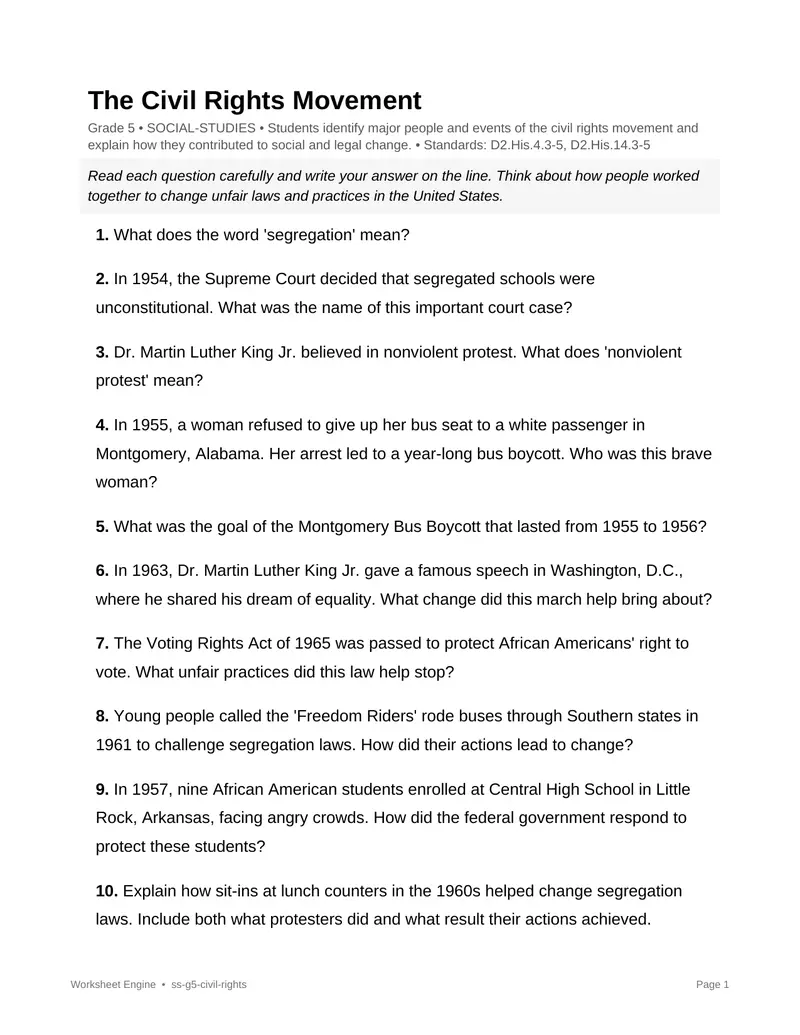Page 1 preview of The Civil Rights Movement