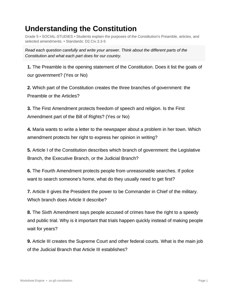 Page 1 preview of Understanding the Constitution