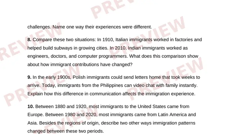 Page 2 partial preview of Immigration to America