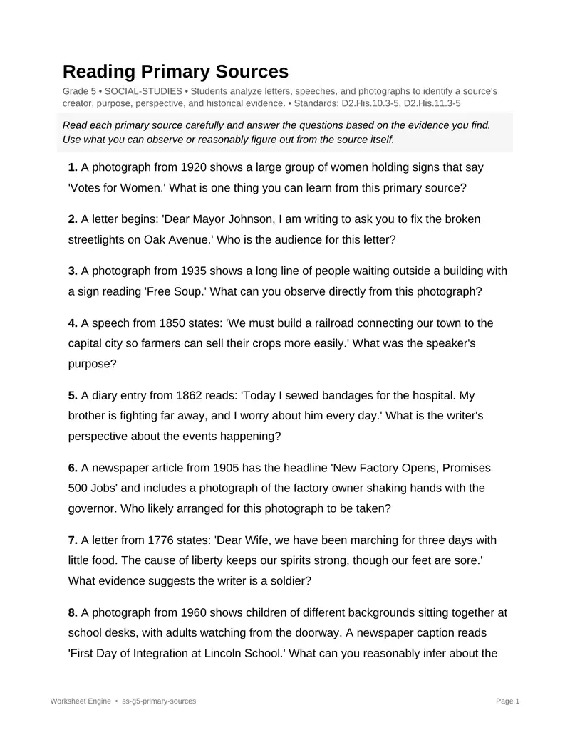 Page 1 preview of Reading Primary Sources