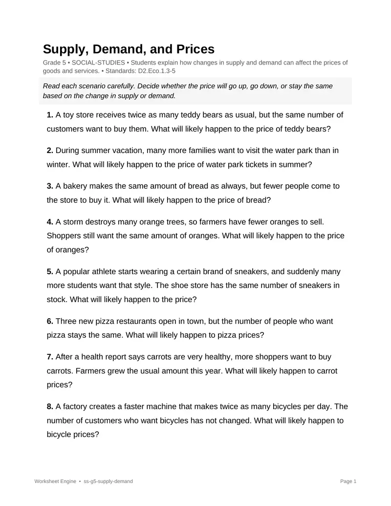 Page 1 preview of Supply, Demand, and Prices
