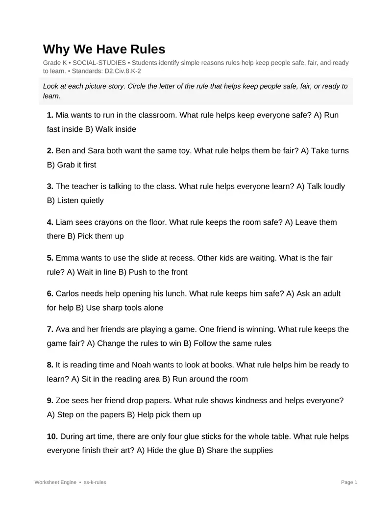 Page 1 preview of Why We Have Rules