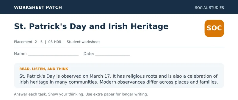Page 1 preview of St. Patrick's Day and Irish Heritage