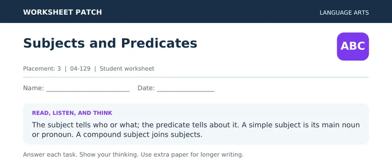 Page 1 preview of Subjects and Predicates