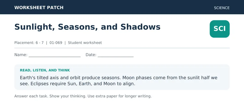 Page 1 preview of Sunlight, Seasons, and Shadows