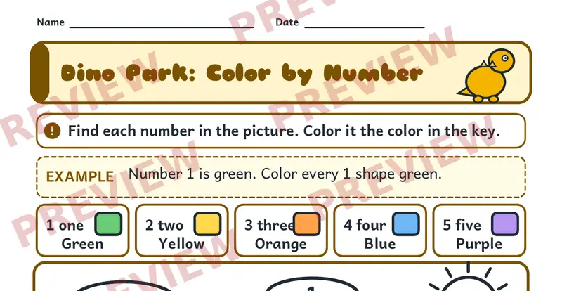 Page 1 preview of Sunny Dino's Color-by-Code Pages