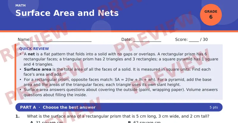 Page 1 preview of Surface Area and Nets