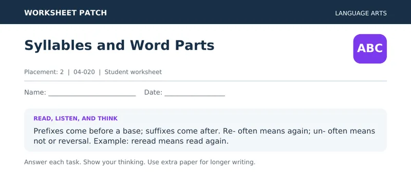 Page 1 preview of Syllables and Word Parts