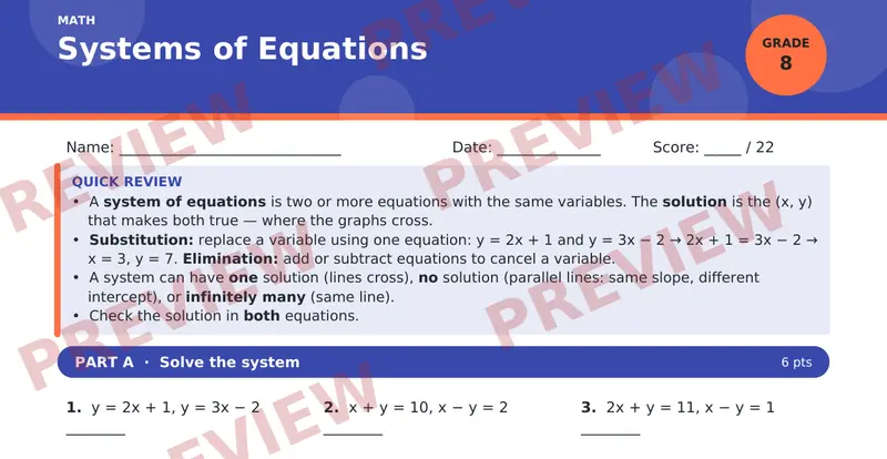 Page 1 preview of Systems of Equations