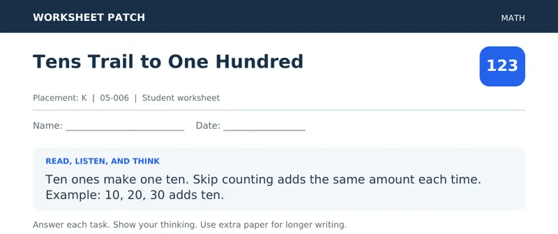 Page 1 preview of Tens Trail to One Hundred