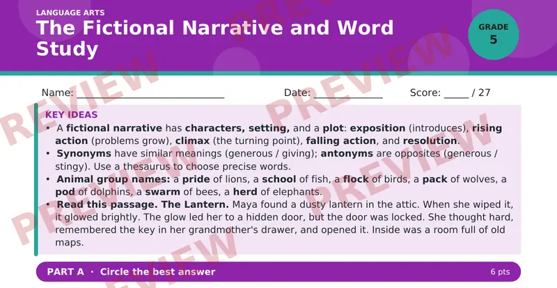 Page 1 preview of The Fictional Narrative and Word Study
