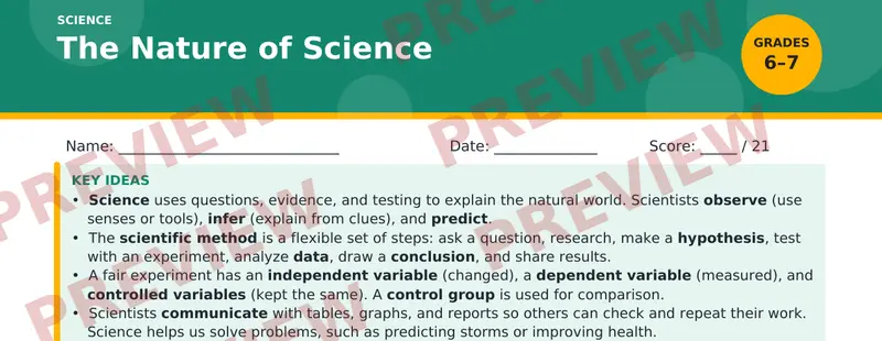 Partial preview of The Nature of Science: Designing Fair Tests — Grade 6-7