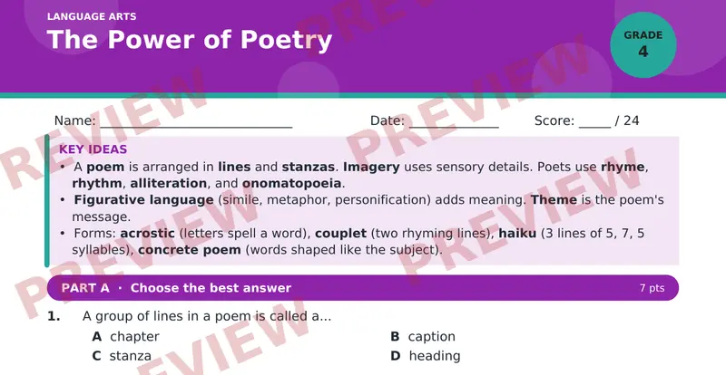 Page 1 preview of The Power of Poetry — Grade 4