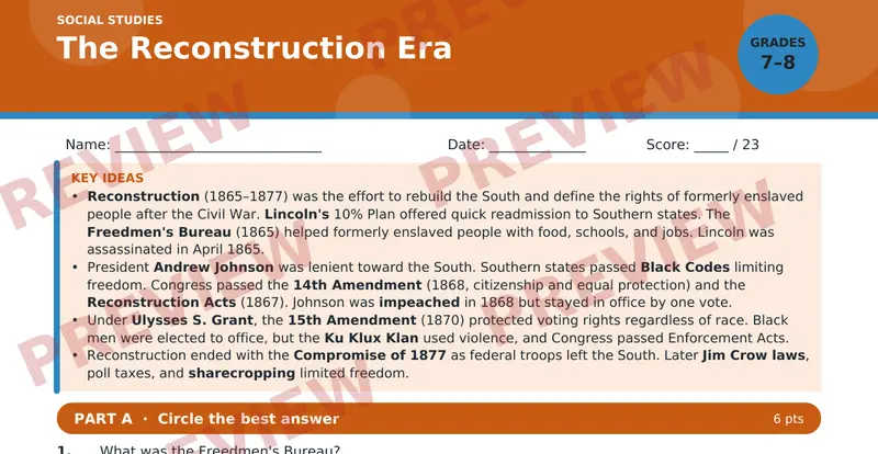 Page 1 preview of The Reconstruction Era