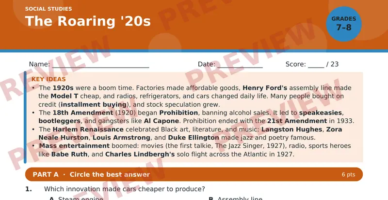 Page 1 preview of The Roaring '20s