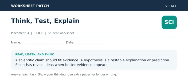 Page 1 preview of Think, Test, Explain
