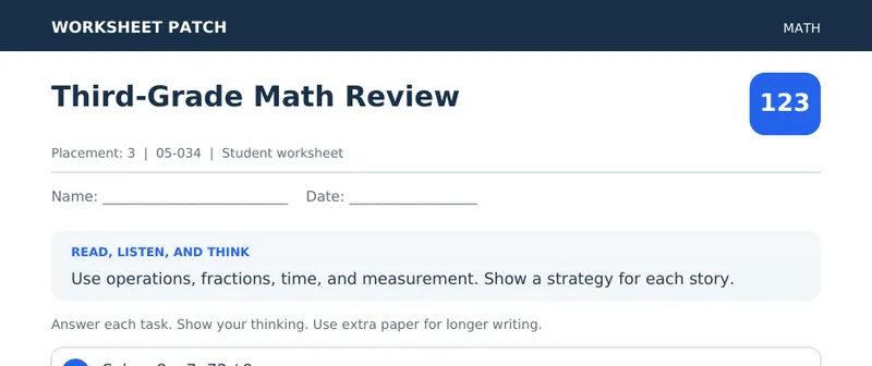 Page 1 preview of Third-Grade Math Review