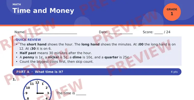 Page 1 preview of Time and Money