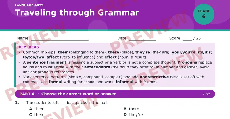 Page 1 preview of Traveling through Grammar