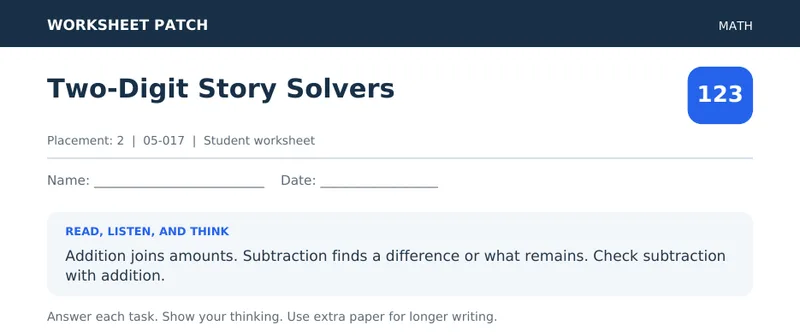 Page 1 preview of Two-Digit Story Solvers