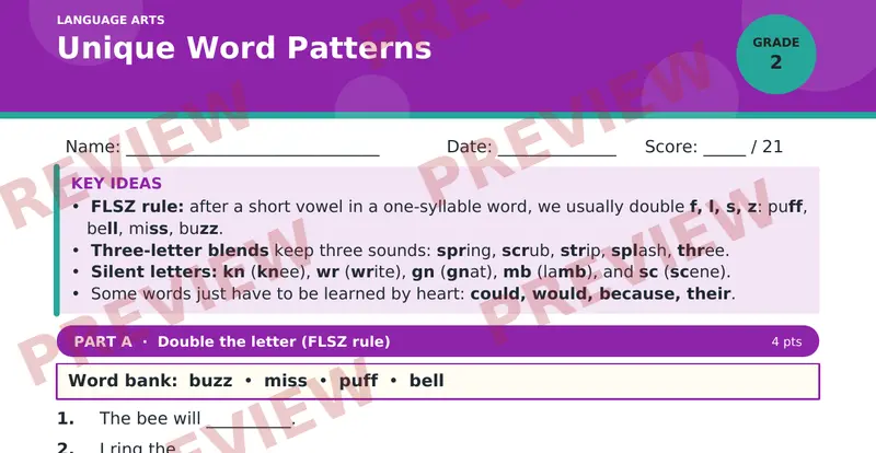 Page 1 preview of Unique Word Patterns