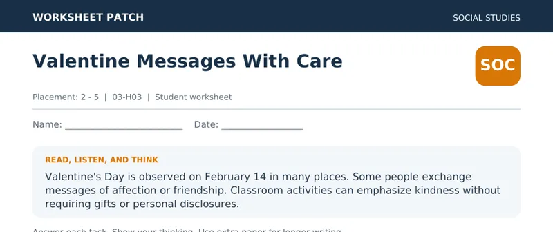 Page 1 preview of Valentine Messages With Care