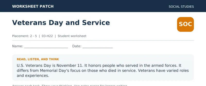 Page 1 preview of Veterans Day and Service