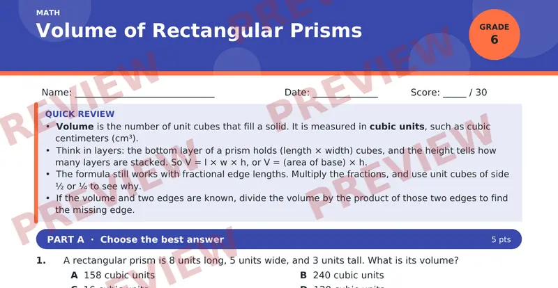 Page 1 preview of Volume of Rectangular Prisms