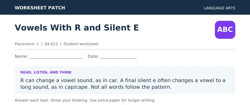 Page 1 preview of Vowels With R and Silent E