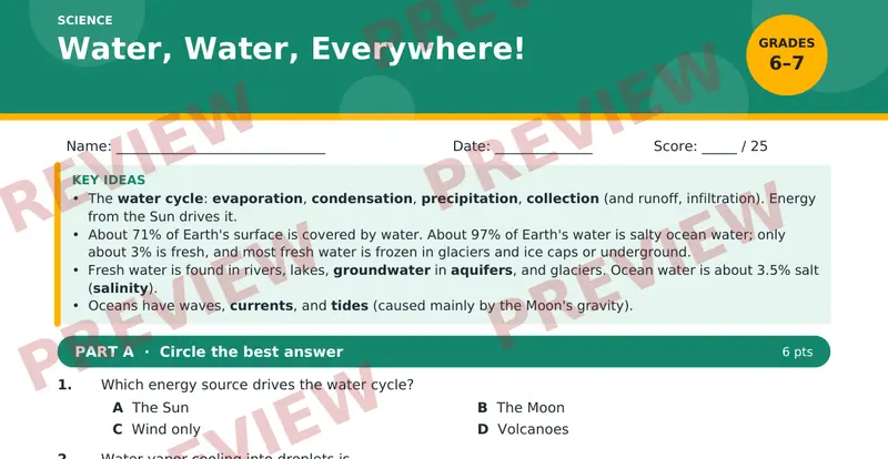 Page 1 preview of Water, Water, Everywhere!