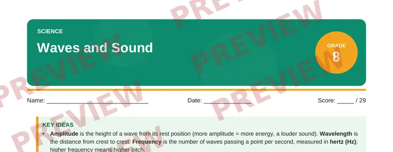 Partial preview of Waves and Sound (Grade 8)