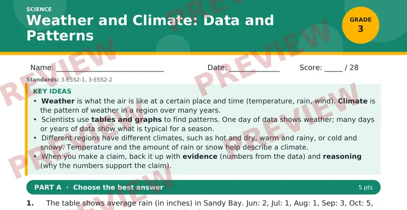 Page 1 preview of Weather and Climate: Data and Patterns