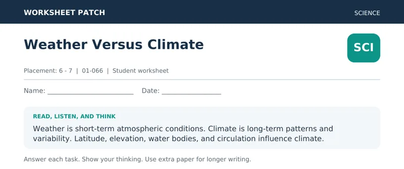 Page 1 preview of Weather Versus Climate
