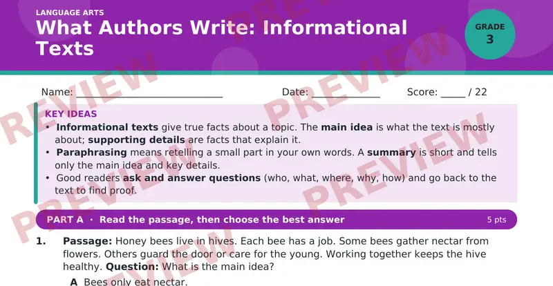 Page 1 preview of What Authors Write: Informational Texts
