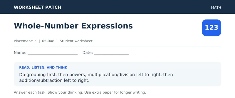 Page 1 preview of Whole-Number Expressions