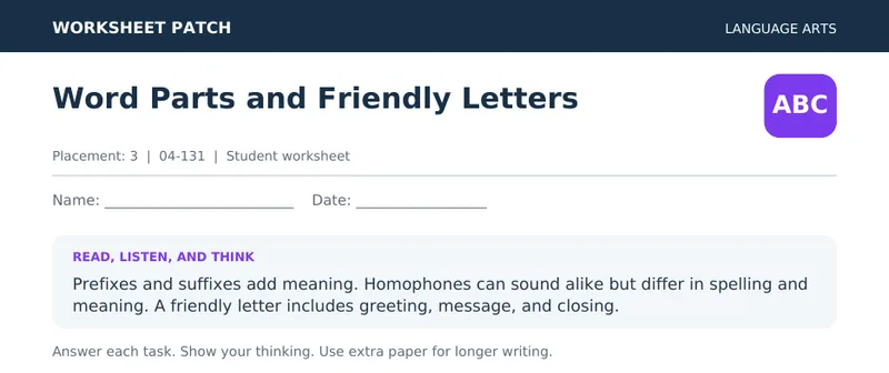 Page 1 preview of Word Parts and Friendly Letters