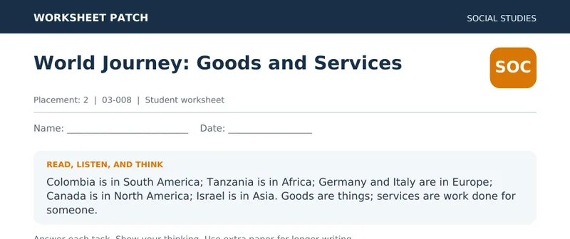 Page 1 preview of World Journey: Goods and Services