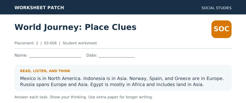 Page 1 preview of World Journey: Place Clues