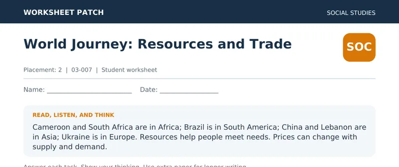 Page 1 preview of World Journey: Resources and Trade