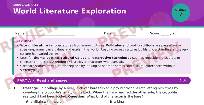 Page 1 preview of World Literature Exploration