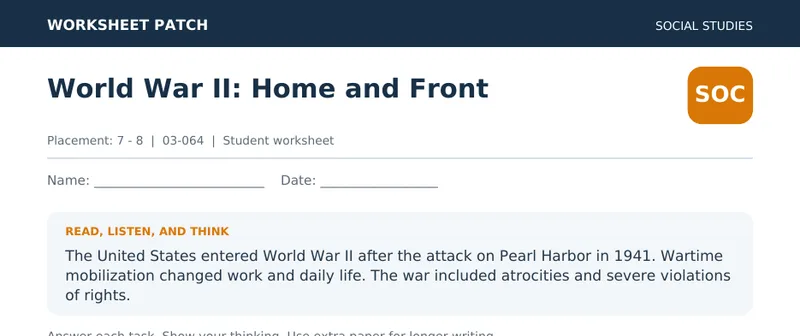 Page 1 preview of World War II: Home and Front